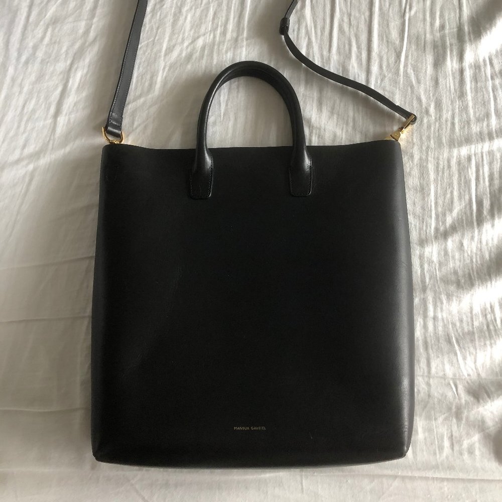 Mansur Gavriel North South Tote in Black / Flamma Red